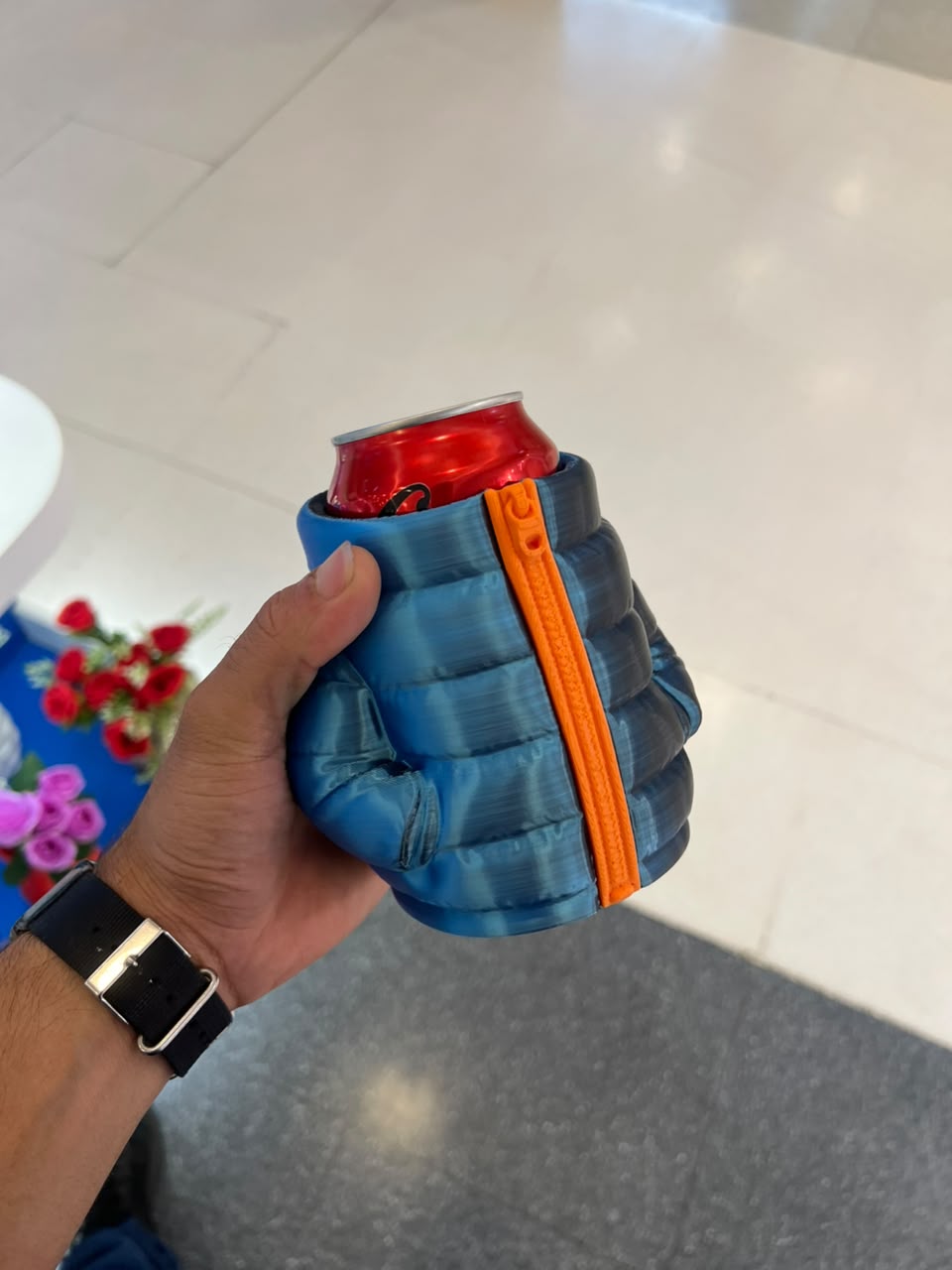 Porta Copo Jaqueta Azul e Laranja